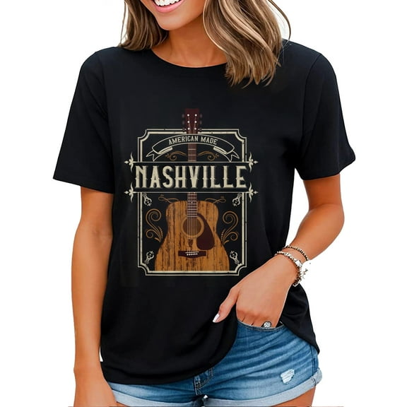 Vintage Guitar Graphic Nashville Tennessee Womens T-Shirt Black 3X-Large