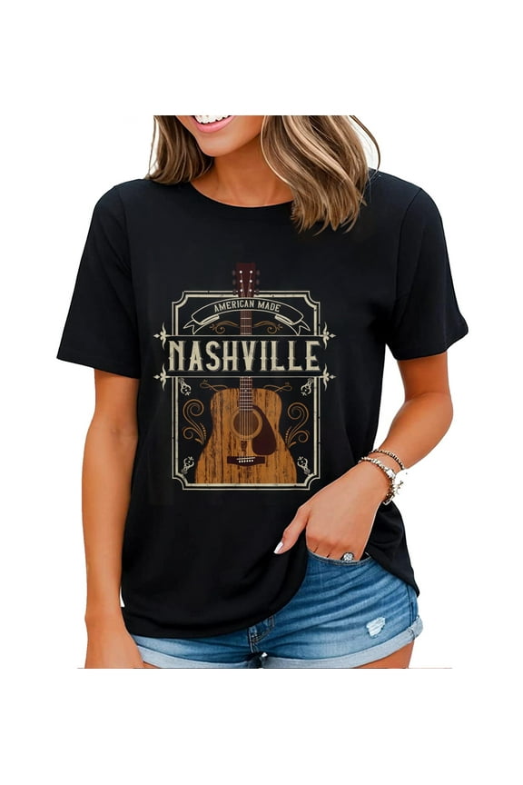 Vintage Guitar Graphic Nashville Tennessee Womens T-Shirt Black 3X-Large