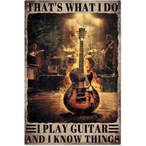 Vintage Guitar Metal Tin Sign Thats What I Do I Play Guitar and I Know Things Metal Signs Funny Guitar Band Wall Art Plaques for Living room Cafe Bar Club Garage Home Cave 7.8x11.8 Inch for DIY