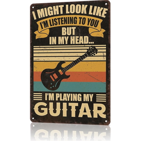 Vintage Guitar Metal Tin Wall Sign, 8 x 12 Inch Aluminum Poster, Retro Wall Art for Home, Bedroom, Living Room or Office Decor