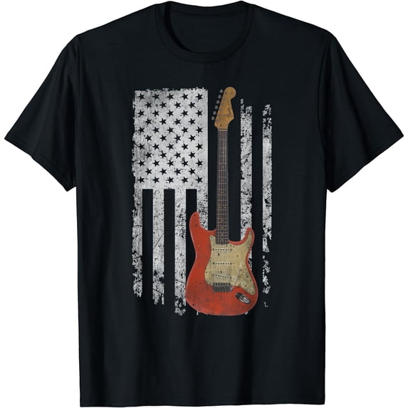Vintage Guitar Shirt Us Flag Patriotic Guitarist Musician T-Shirt