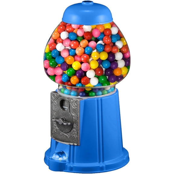Vintage Gumball Machine - 11-Inch Retro-Style, Coin-Operated Cast Metal Vending Machine with Glass Globe and Free Spin by Great Northern Popcorn (Blue)