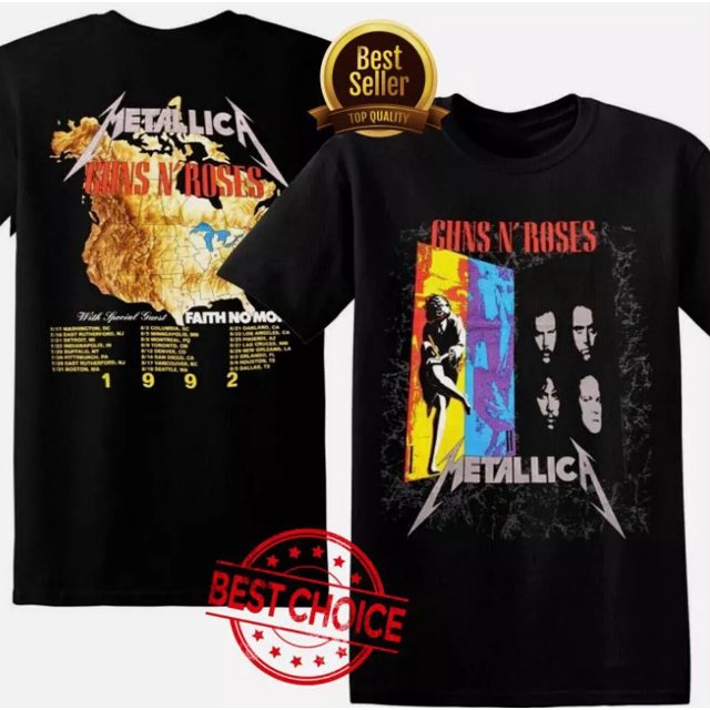 Vintage Guns N Roses Metallica Tour TShirt 1992 Unisex Black