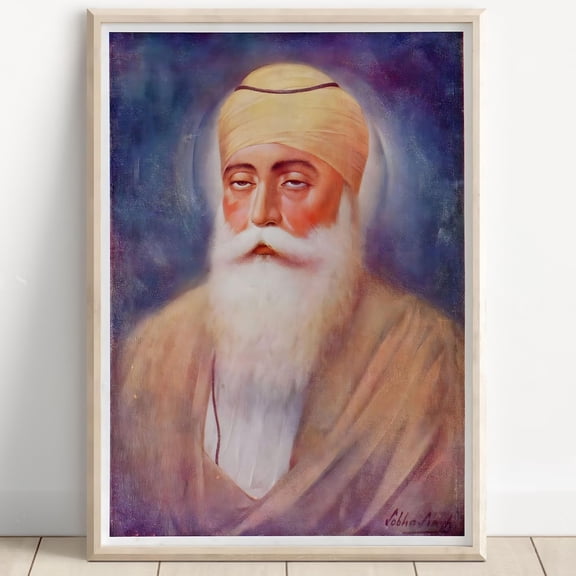 Vintage Guru Nanak Dev Ji Portrait Sikhism Spiritual Wall Art, Unframed Poster
