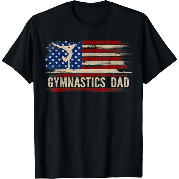 Vintage Gymnastics Dad American USA Flag Sports Gift T-Shirt