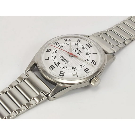 Vintage HMT Pilot Para Shock 17 Jewels Hand Winding White Dial With Metal Bracelet India Made Wrist Watch