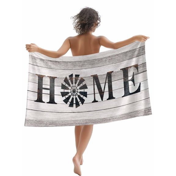 Vintage HOME Sign Beach Towels Blanket Soft & Absorbent Quick Dry Microfiber Rustic Farmhouses Wood Minimalist Quote Pool Towels for Swimming ,Yoga, Sports, Gym, Camping,Large 30X60in,
