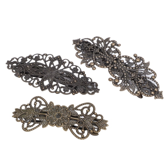 Vintage Hair Clip Set of 3, Retro Alloy Spring Snap Hair Barrettes 5.9 in / 15.0 cm, Lightweight Delicate Antique Bronze Hair Pins Geometric Styling Headwear Accessories for Women Girls Wedding Party