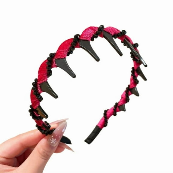 Vintage Hairband Artificial Pearl Hairband High Cranial Velvet Headband Face-Lift Wave Bead Headband Comfortable Non-Slip Secure Fit Elegant Hair Accessory