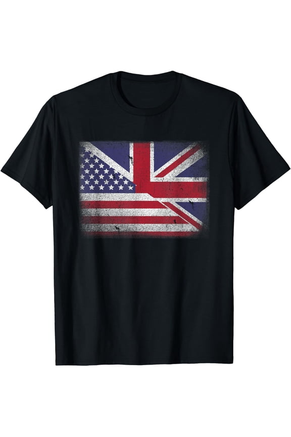 Vintage Half American Half British Flag Great Britain Usa T-Shirt