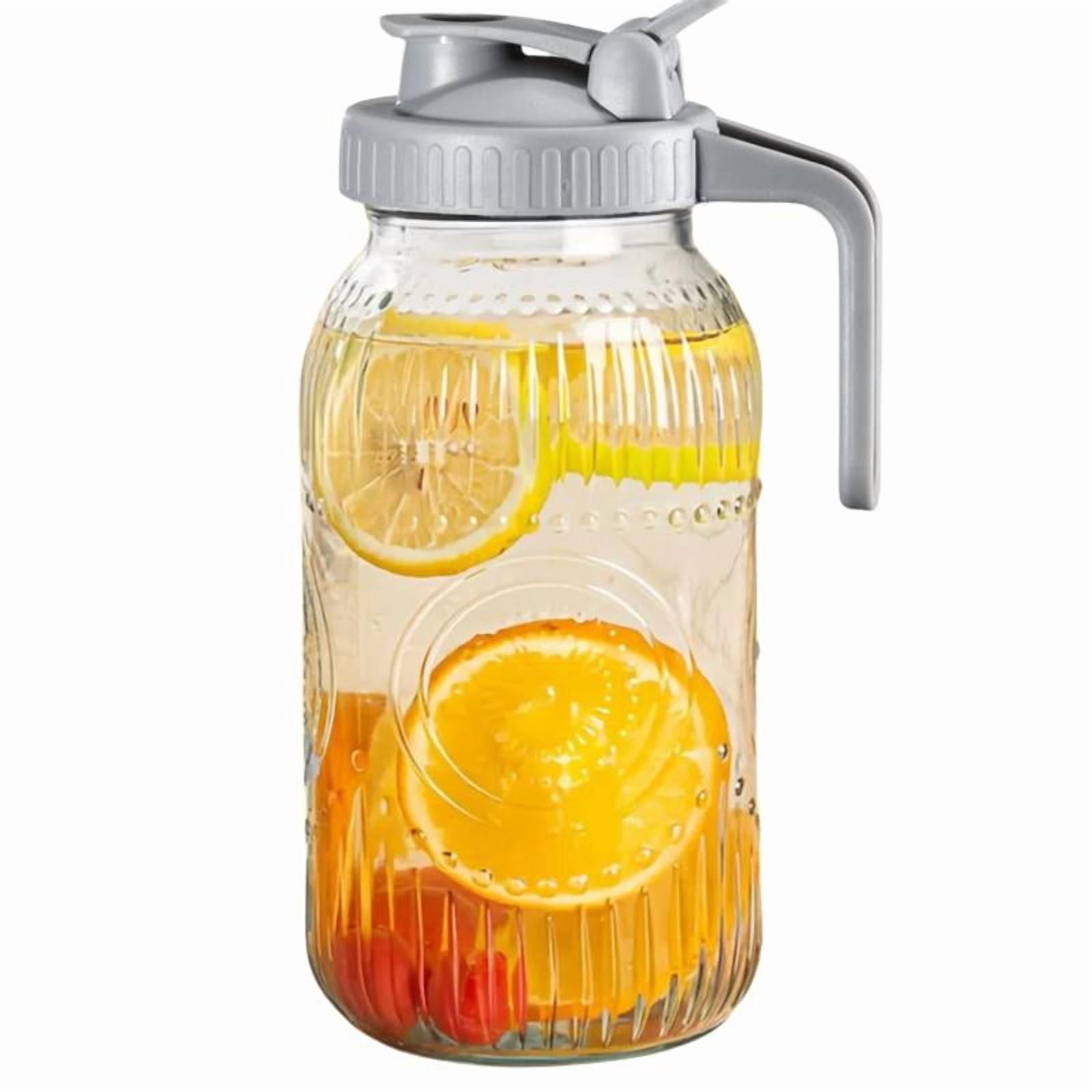 Vintage Half Gallon Mason Jar Pitcher Large 64 oz Wide Mouth with Lid - 2 Quart Airtight Glass Jug for Water, Juice, Milk, Tea, Iced Coffee and Drinks