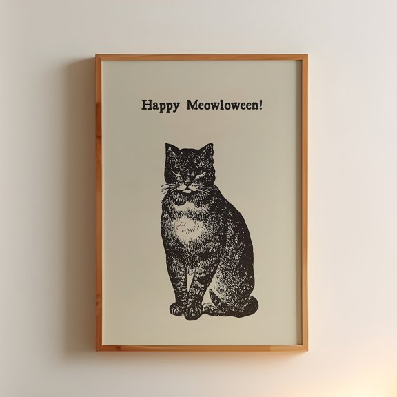 Vintage Hallo.Ween Black Cat Print: Spooky Autumn Decor UNFRAMED PAPER POSTER, Home Decor, Vintage Gift, Living Room Dercor