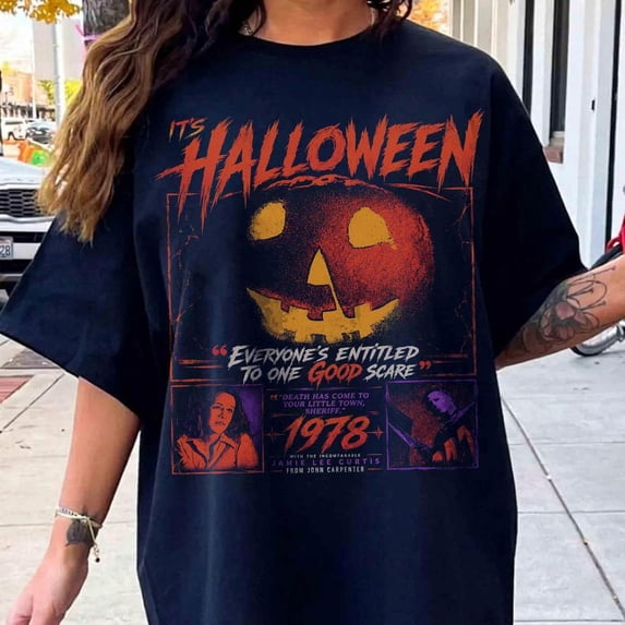 Vintage Halloween 1978 Michael Myers T-Shirt, Horror Movie Graphic Tee,Navy Color,Size L