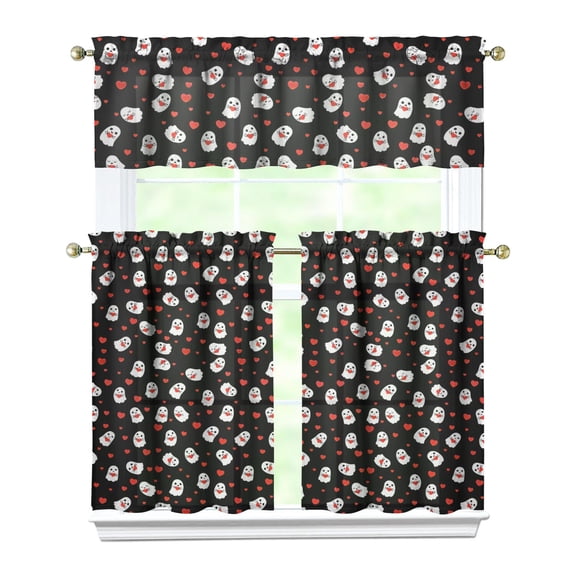 Vintage Halloween Aesthetic Curtains - Spooky Cute Ghost Bat Print Kitchen Tier Set