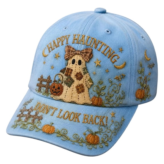 Vintage Halloween Baseball Cap Ghost Pumpkin Hat Happy Haunting Back Spooky Fall Trucker Hat Women Cute Halloween