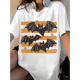 thumbnail image 1 of Vintage Halloween Bat Graphic T-Shirt Women's Cute Retro Striped Short Sleeve Top For Autumn Festival Party Outfit, 1 of 6