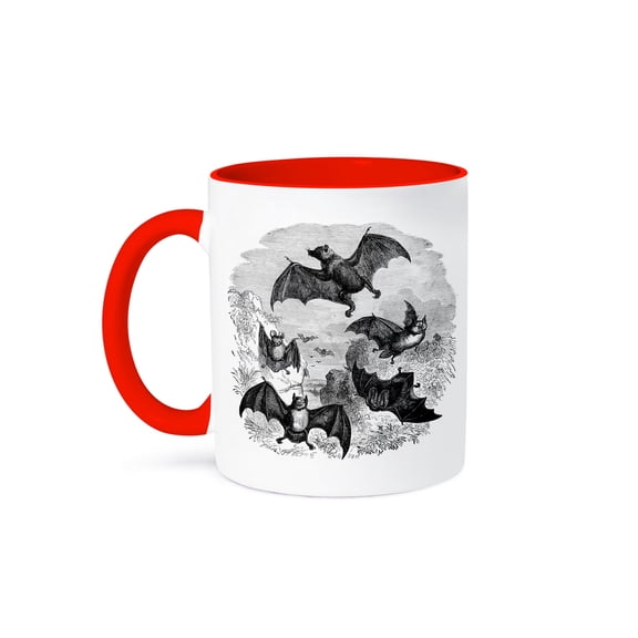 Vintage Halloween Bat Sketch, 11oz Two-Tone Red Mug