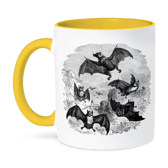 Vintage Halloween Bat Sketch, 15oz Two-Tone Yellow Mug