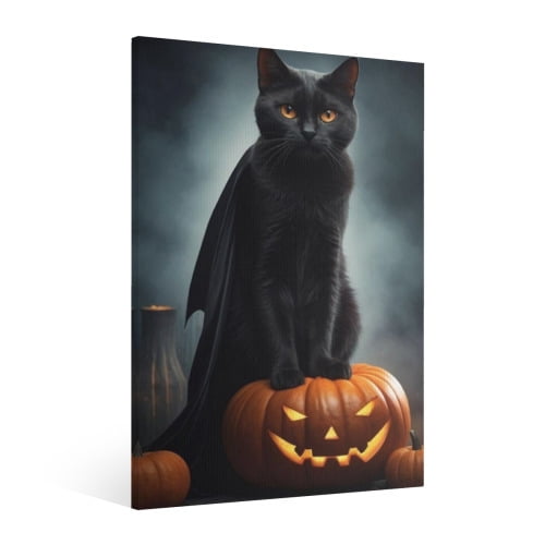 Vintage Halloween Black Cat Canvas Wall Art Painting, Retro Horror Creepy Dark Poster, Halloween Gothic Artwork Picture Print Decor,Spooky Ghost Wall Decor for Bar Living Room Bedroom Party Framed 