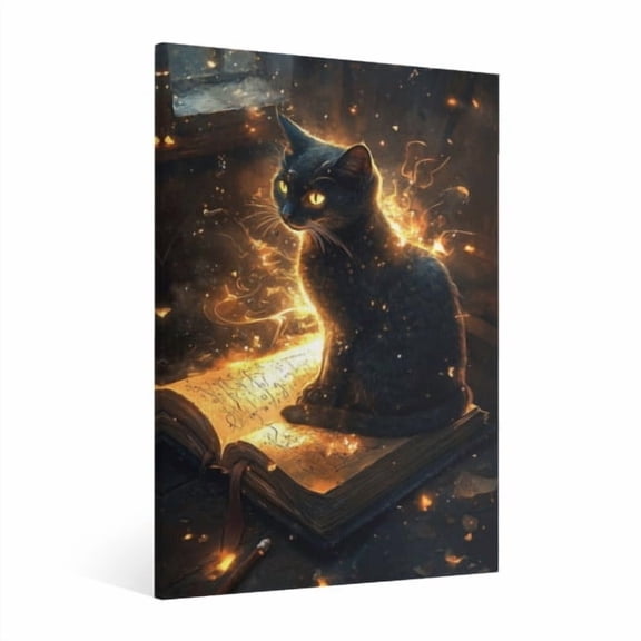 Vintage Halloween Black Cat Canvas Wall Art Painting, Retro Horror Creepy Dark Poster, Halloween Gothic Artwork Picture Print Decor,Spooky Ghost Wall Decor for Bar Living Room Bedroom Party Framed 