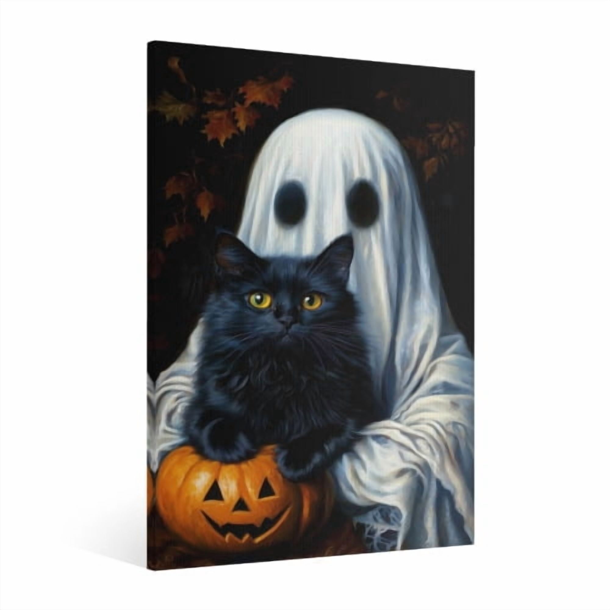 Vintage Halloween Black Cat,Ghost，Pumpkin Canvas Wall Art Painting ...