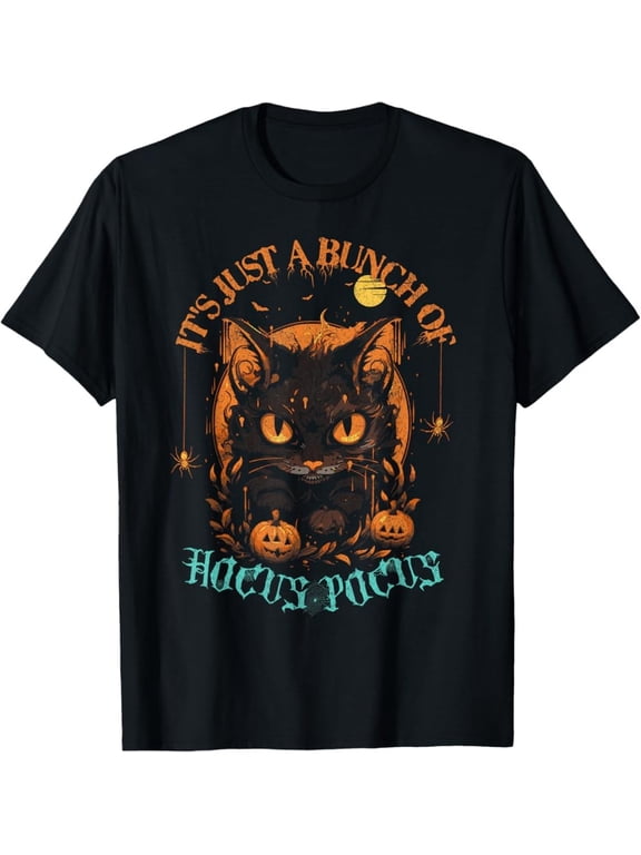 Vintage Halloween Black Cat Its Just A Bunch Of Hocus Pocus T-Shirt