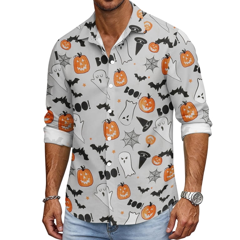 halloween dress shirts for men Suitmeister Men's Halloween Icons, Orange, Small