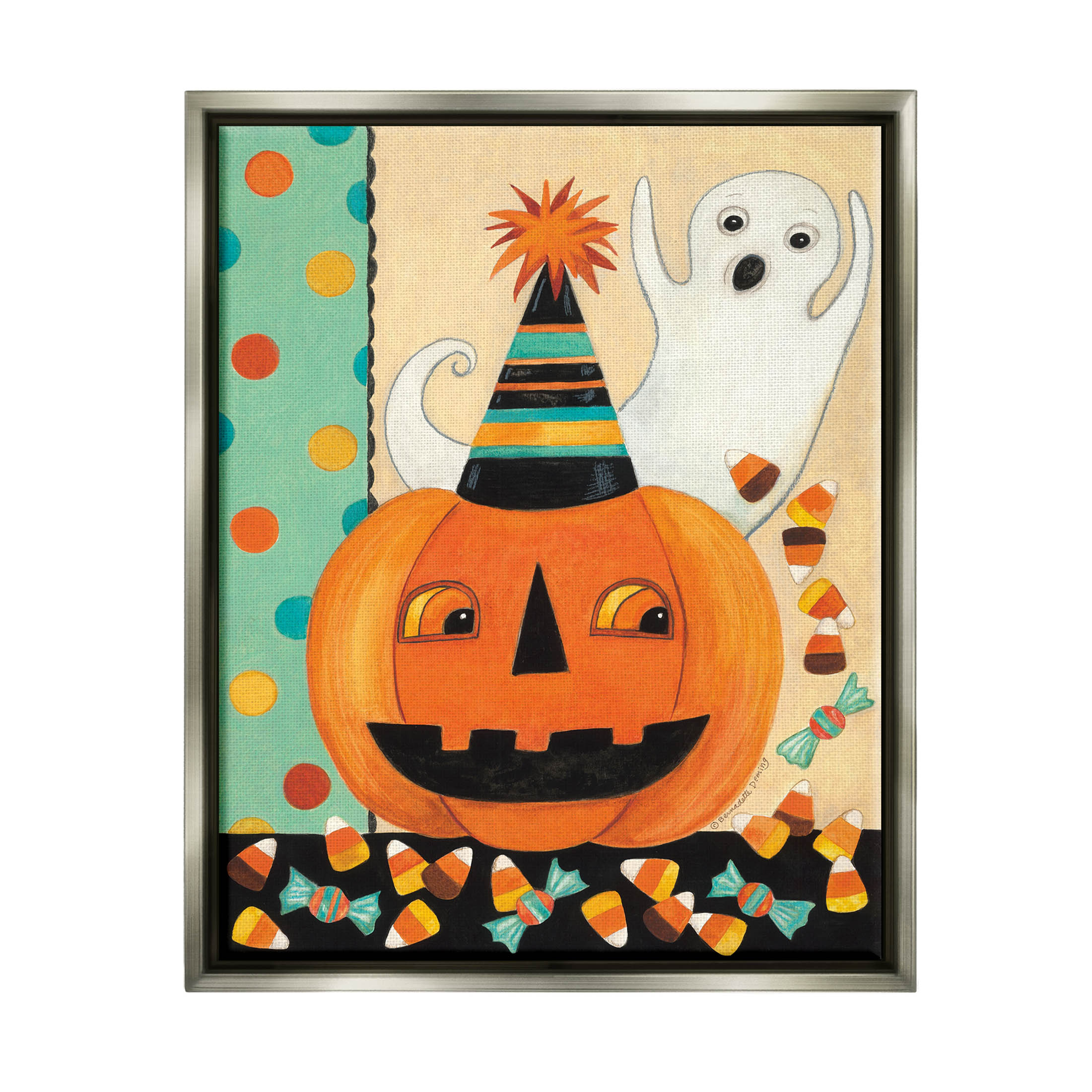 Vintage Halloween Candy Pattern Holiday Graphic Art Luster Gray Framed Art Print Wall Art