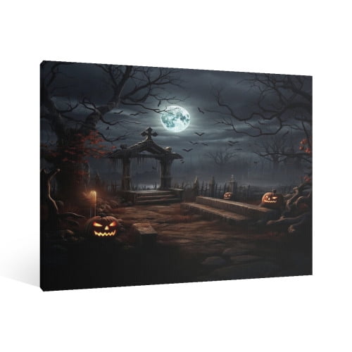 Vintage Halloween Canvas Wall Art Painting, Retro Horror Creepy Dark Poster, Halloween Gothic Artwork Picture Print Decor, Spooky Ghost Wall Decor for Bar Living Room Bedroom Party Framed ﻿