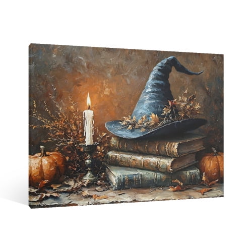 Vintage Halloween Canvas Wall Art Painting, Retro Horror Creepy Dark Poster, Halloween Gothic Artwork Picture Print Decor, Spooky Ghost Wall Decor for Bar Living Room Bedroom Party Framed