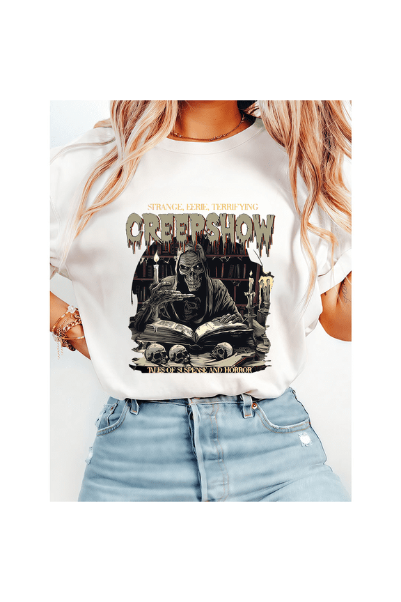 Vintage Halloween Casual Tops Horror Skull Print T-shirts Horror Spooky Graphic Tees Short Sleeve Cotton Shirts for Daily Outfits White,XL