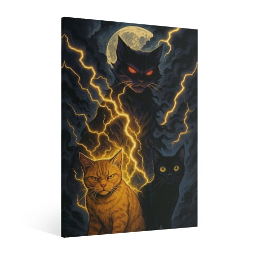 Vintage Halloween Cat Canvas Wall Art Painting, Retro Horror Creepy Dark Poster, Halloween Gothic Artwork Picture Print Decor,Spooky Ghost Wall Decor for Bar Living Room Bedroom Party Framed 