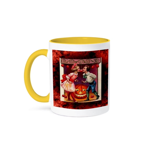 3dRose, Vintage Halloween Children Bobbing For Apples, 11oz Two-Tone Yellow Mug