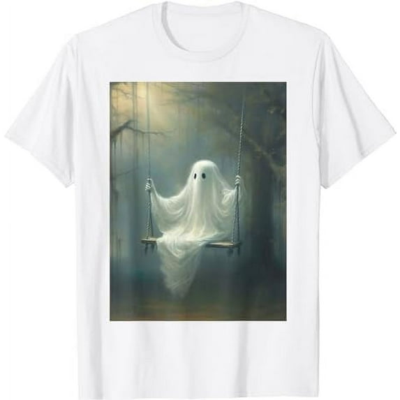 Vintage Halloween Costume Ghost Swing In The Forest Gothic white T-Shirt