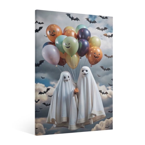 Vintage Halloween Cute Ghost Canvas Wall Art Painting,Retro Horror Creepy Dark Poster, Halloween Gothic Artwork Picture Print Decor, Spooky Ghost Wall Decor for Bar Living Room Bedroom Party Framed ﻿