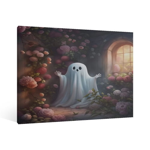 Vintage Halloween Cute Ghost Canvas Wall Art Painting, Retro Horror Creepy Dark Poster, Halloween Gothic Artwork Picture Print Decor,Spooky Ghost Wall Decor for Bar Living Room Bedroom Party Framed 