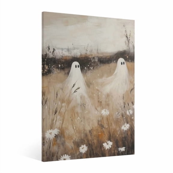 Vintage Halloween Cute Ghost Canvas Wall Art Painting, Retro Horror Creepy Dark Poster, Halloween Gothic Artwork Picture Print Decor, Spooky Ghost Wall Decor for Bar Living Room Bedroom Party Framed