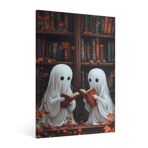 Vintage Halloween Cute Ghost Canvas Wall Art Painting,Retro Horror Creepy Dark Poster, Halloween Gothic Artwork Picture Print Decor, Spooky Ghost Wall Decor for Bar Living Room Bedroom Party Framed 