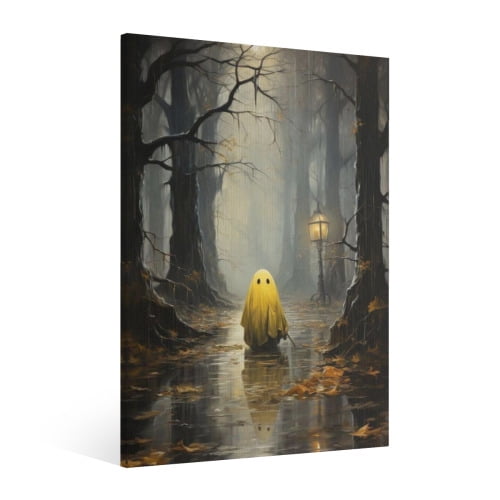 Vintage Halloween Cute Ghost Canvas Wall Art Painting, Retro Horror Creepy Dark Poster, Halloween Gothic Artwork Picture Print Decor, Spooky Ghost Wall Decor for Bar Living Room Bedroom Party Framed
