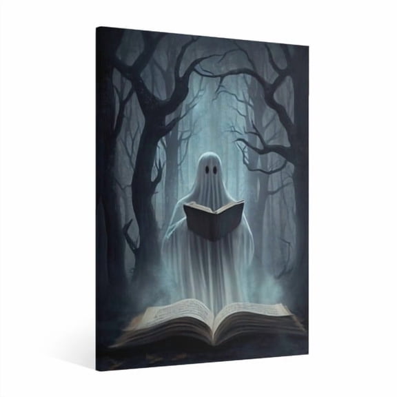 Vintage Halloween Cute Ghost Canvas Wall Art Painting, Retro Horror Creepy Dark Poster, Halloween Gothic Artwork Picture Print Decor,Spooky Ghost Wall Decor for Bar Living Room Bedroom Party Framed ﻿