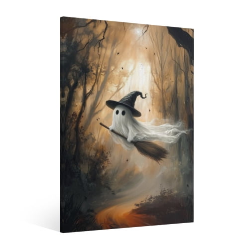 Vintage Halloween Cute Ghost Canvas Wall Art Painting, Retro Horror Creepy Dark Poster, Halloween Gothic Artwork Picture Print Decor,Spooky Ghost Wall Decor for Bar Living Room Bedroom Party Framed 