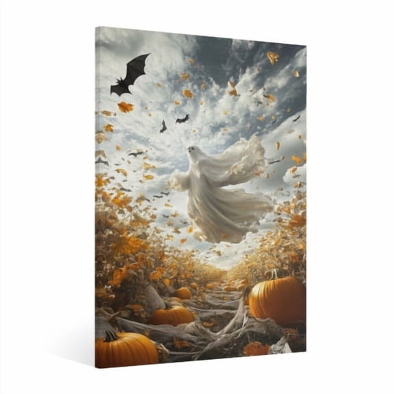 Vintage Halloween Cute Ghost Canvas Wall Art Painting, Retro Horror Creepy Dark Poster, Halloween Gothic Artwork Picture Print Decor,Spooky Ghost Wall Decor for Bar Living Room Bedroom Party Framed ﻿