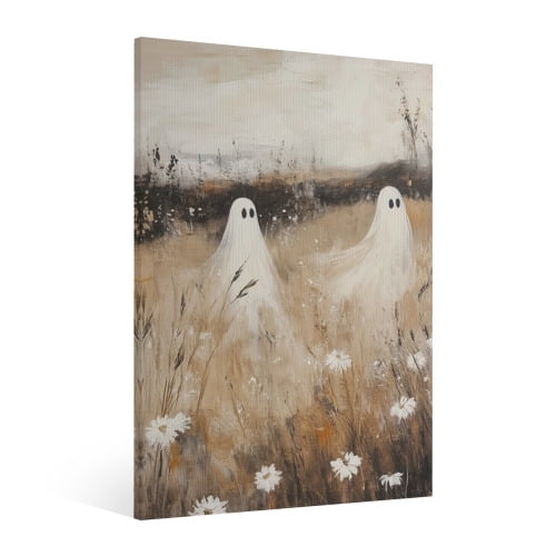 Vintage Halloween Cute Ghost Canvas Wall Art Painting, Retro Horror Creepy Dark Poster, Halloween Gothic Artwork Picture Print Decor, Spooky Ghost Wall Decor for Bar Living Room Bedroom Party Framed