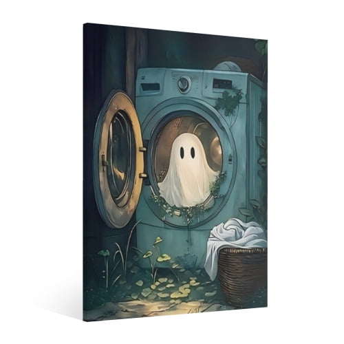 Vintage Halloween Cute Ghost Canvas Wall Art Painting, Retro Horror Creepy Dark Poster, Halloween Gothic Artwork Picture Print Decor, Spooky Ghost Wall Decor for Bar Living Room Bedroom Party Framed