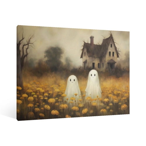 Vintage Halloween Cute Ghost Canvas Wall Art Painting, Retro Horror ...