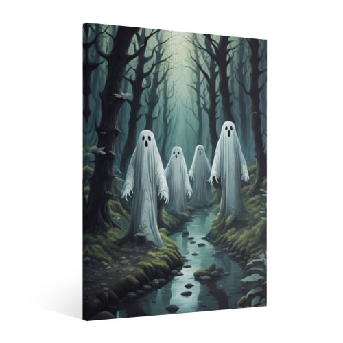 Vintage Halloween Cute Ghost Canvas Wall Art Painting, Retro Horror Creepy Dark Poster, Halloween Gothic Artwork Picture Print Decor,Spooky Ghost Wall Decor for Bar Living Room Bedroom Party Framed 