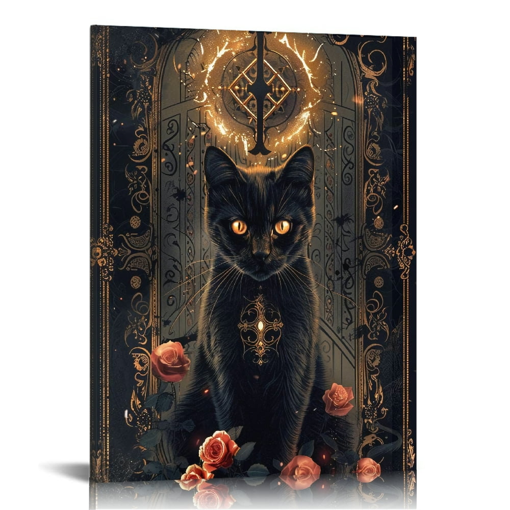 Vintage Halloween Cute and silly black Cat Canvas Wall Art Painting ...