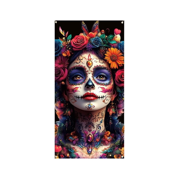 Vintage Halloween Decor 35 X 71 Inch Halloween And Day Of The Dead Door Cover - Halloween And Day Of The Dead Door Decoration - Festival Party Decoration