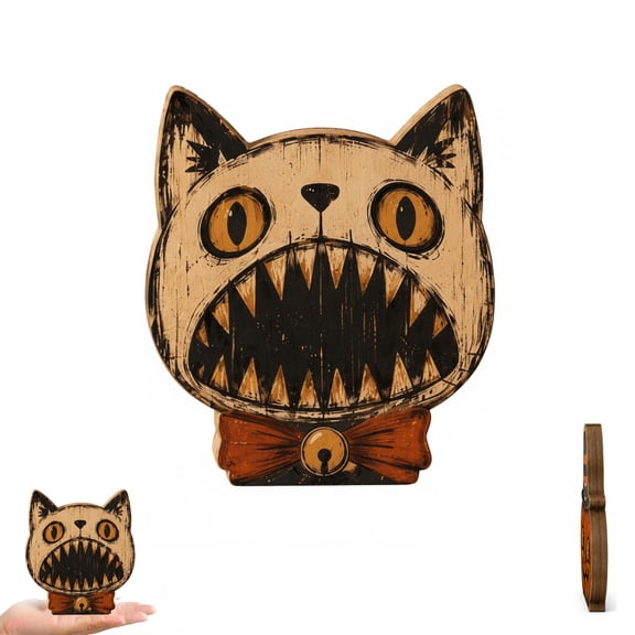 Vintage Halloween Decor, Halloween Cat Wooden Block for Cat Lovers, Primitive Rustic Farmhouse Tabletop Figurine, Gothic Shelf Decor, Tray Desktop Sign
