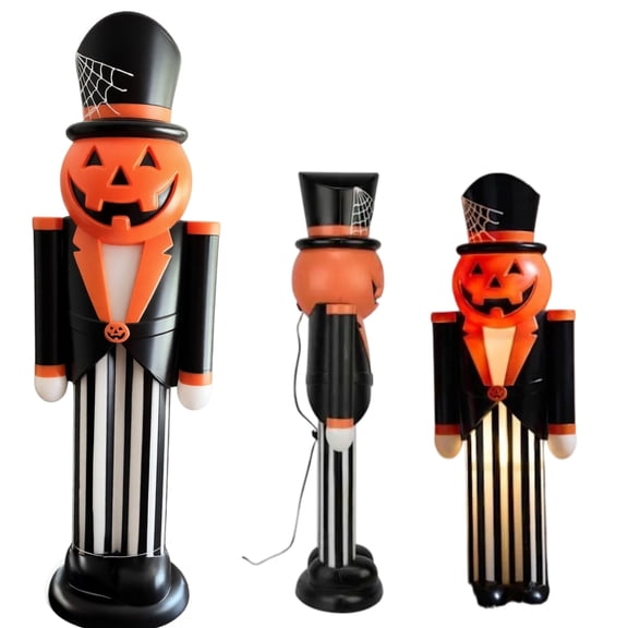 Vintage Halloween Decor – Light-up Pumpkin Nutcracker Blowmold Statue, 11.8" Tall with Built-in LED, Durable Weather-Resistant Construction for Indoor/Outdoor Use on Porch, Patio, Yard, or Entryway